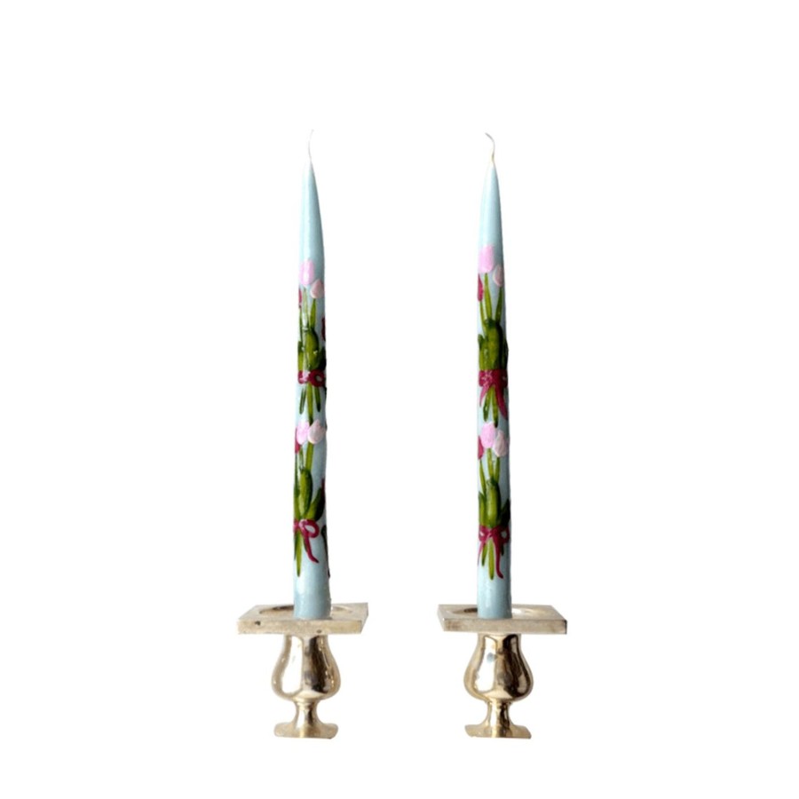 Homeware Chefanie | Blue Painted Tulip Tapers (2)